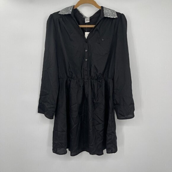 Pinky Pants - Pinky Juniors Dress Large Black Collared Sequins Short Casual Roll Tab Dressy